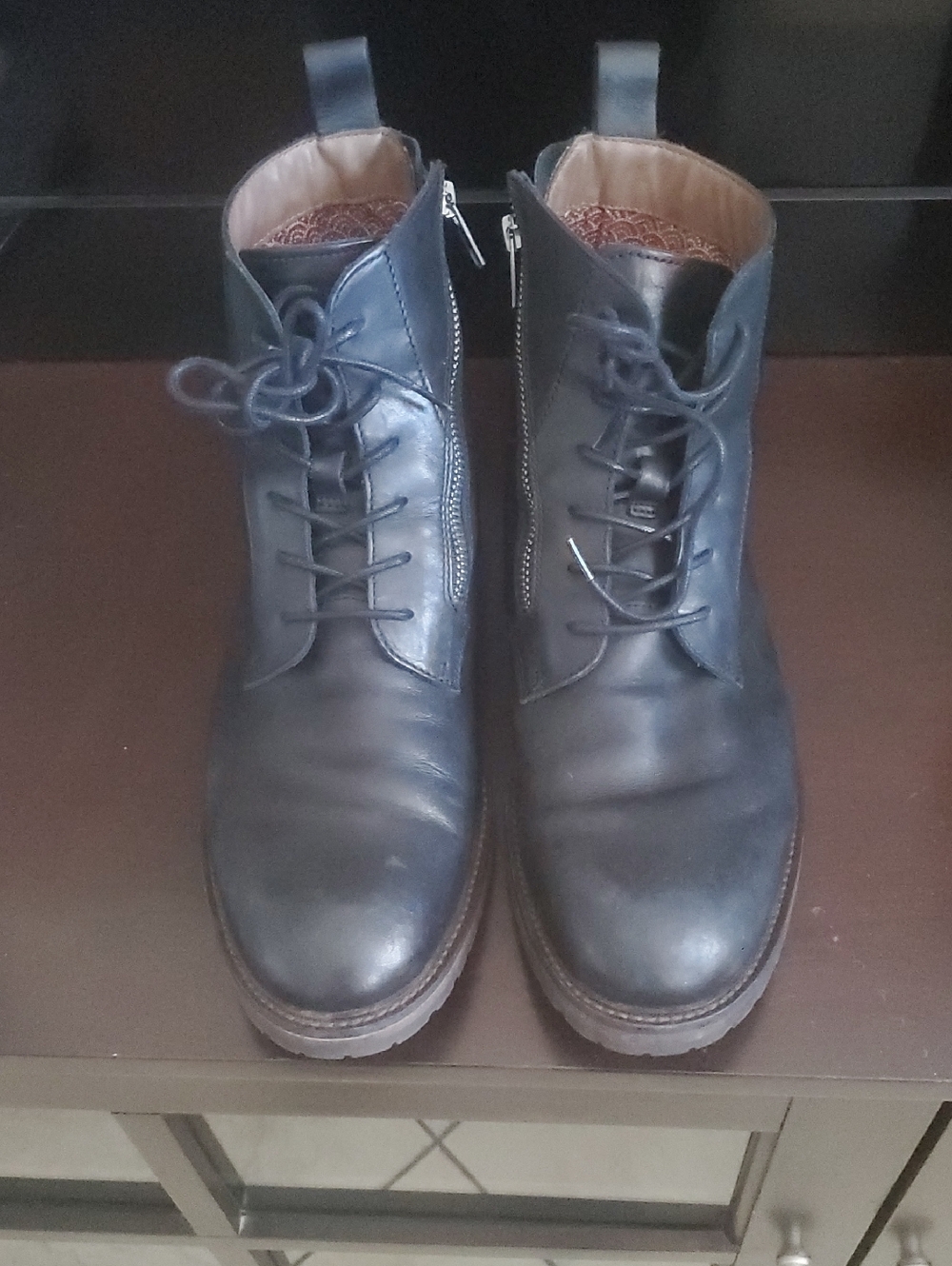 Men's Navy Leather Lace-Up Aston gray maranbio Ankle Boots